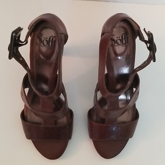 Sofft brown high heel ankle strap leather sandals 7 med - Picture 6 of 8